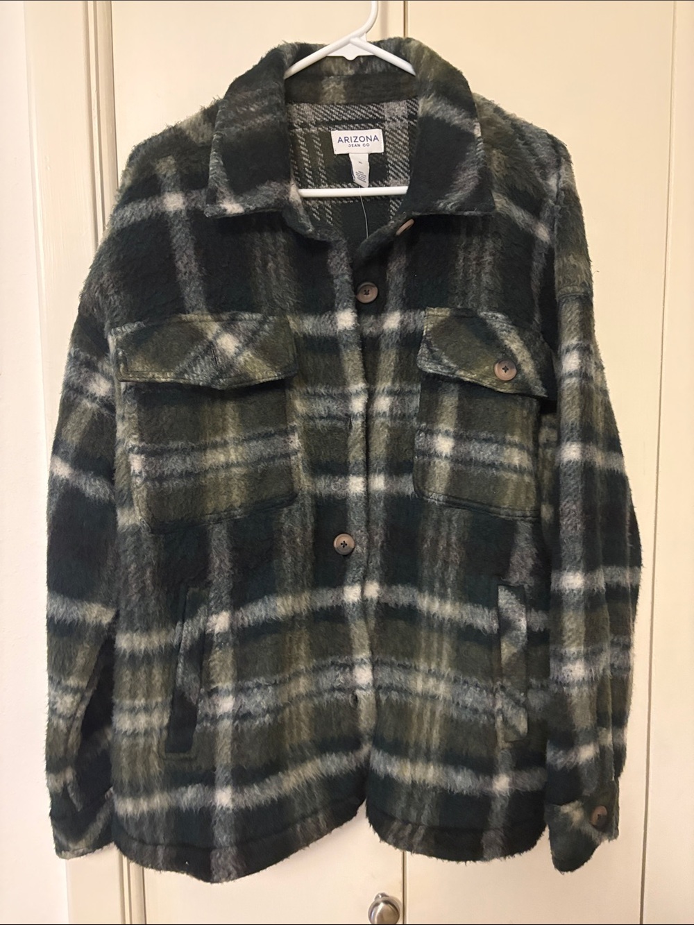 Arizona Jean Company dark green plaid teddy shacket